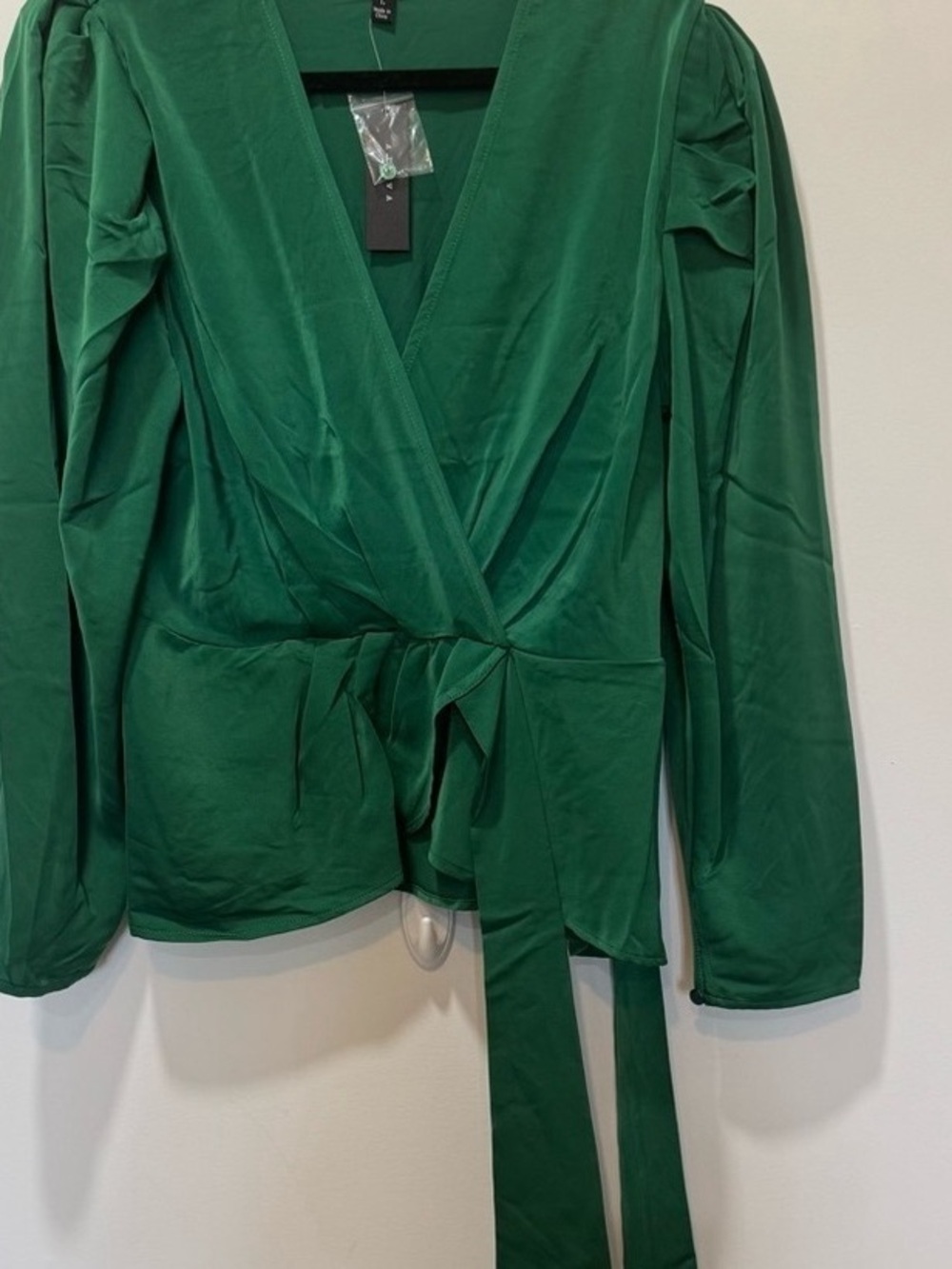 Green Wrap Blouse with Waist Tie